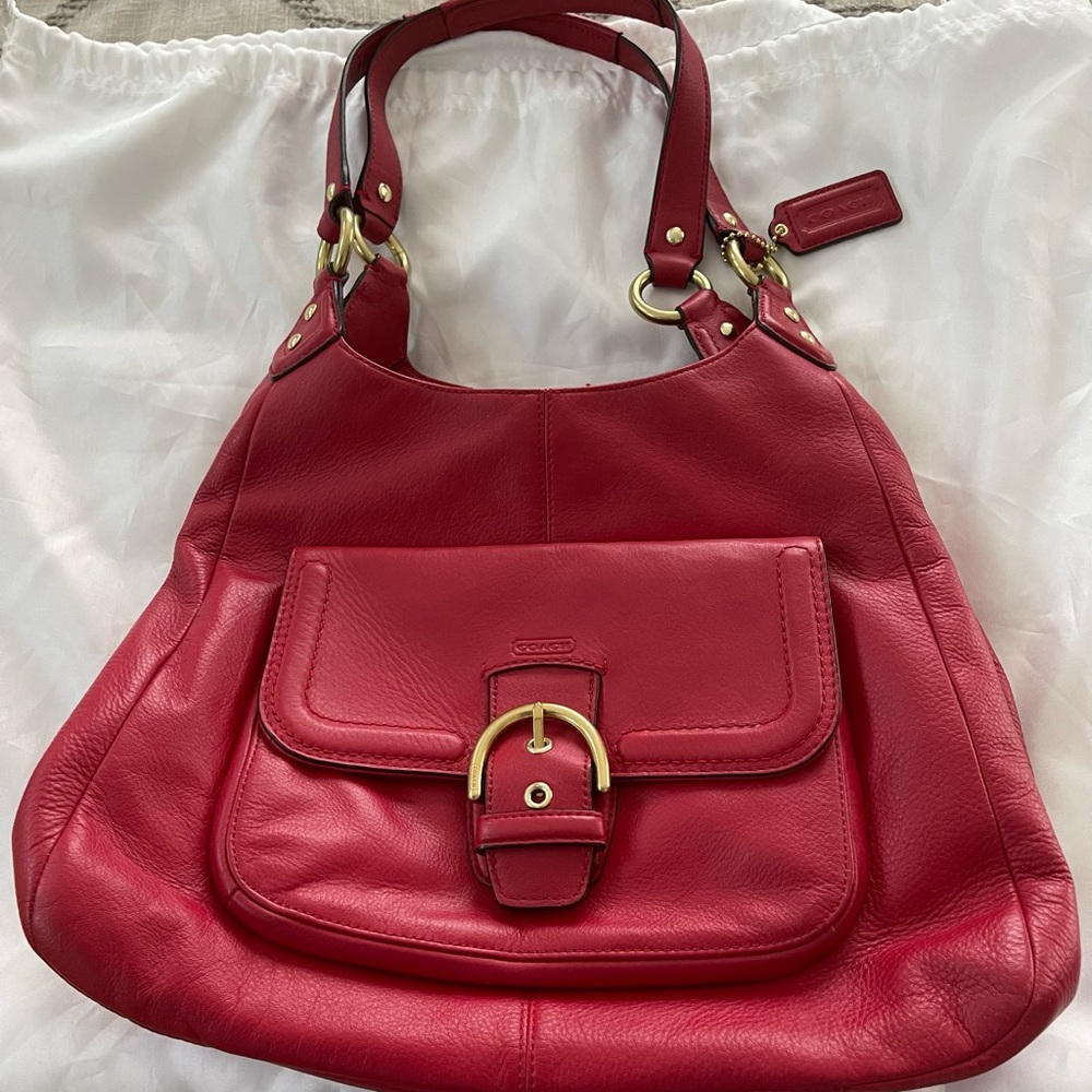 Coach Red Leather Shoulder Bag with Slouchy Silhouette